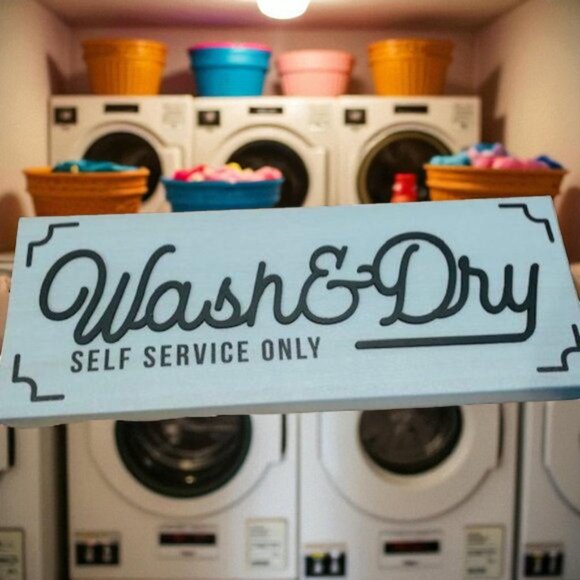 "Wash & Dry, Self-Service Only" Canvas Wall Decor - Picture 1 of 5